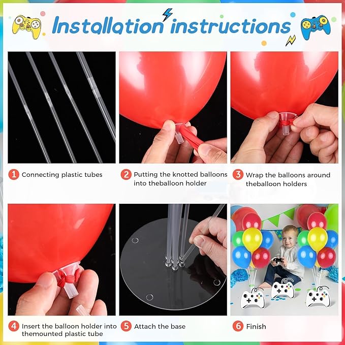 6 PCS Video Game Birthday Party Decorations Gaming Room Boys Balloons Stand Kit Balloon Centerpiece for Tables for Boy Gamer Game Themed Birthday Baby Shower Party Decoration