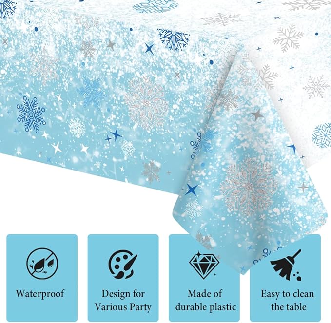 6 PCS Blue Plastic Snowflake Tablecloth(54x108 Inch) Frozen Birthday Winter Wonderland Decorations Disposable Table Cover Tablecloths for Christmas Holiday New Year Party Favors Supplies Decor