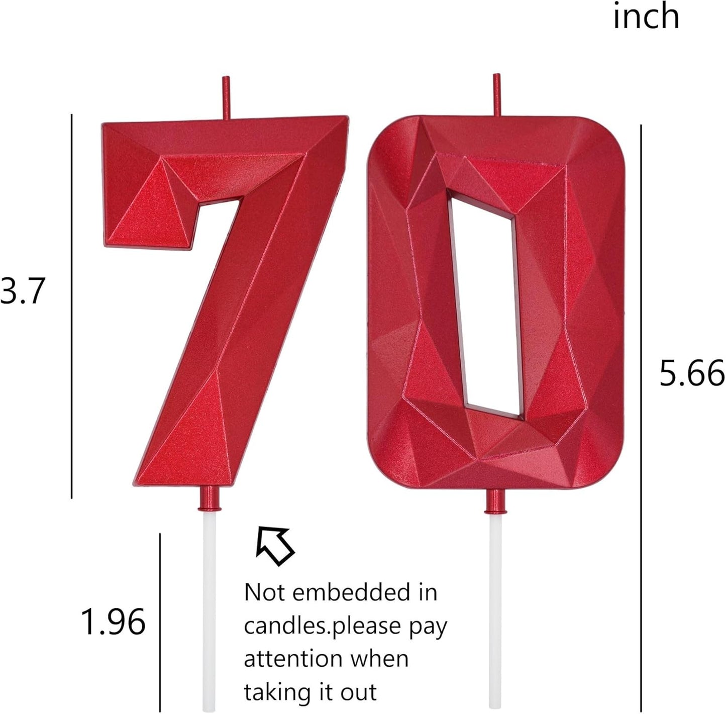 DERVENTA Large Birthday Candle Number 3D Red 3.7 inch Party Celebration Anniversary Decoration Cake Topper 1 Piece (Number 70 Red)