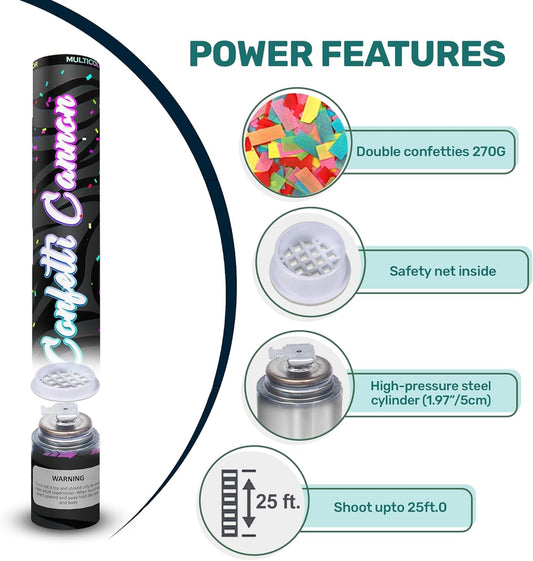 Multicolor Confetti Cannon 6pc, Biodegradable Confetti Poppers Bulk, Party Poppers for 2025 New Year’s Eve, Christmas, Birthdays & Celebrations, Confetti Blaster Shooters