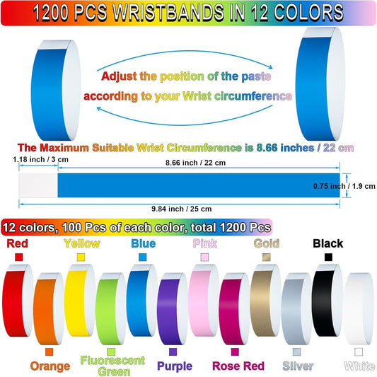 1200 Pcs Plastic Paper Wristbands for Events Neon Color Wrist Bands Concert Identification Wristbands Paper Bracelets Wristbands Party Hand Bands (Multicolor)