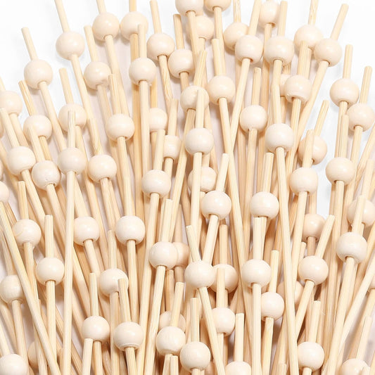 200 Pcs Cocktail Picks, 4.7 Inch Toothpicks for Appetizers, Bamboo Cocktail Sticks Skewers for Drinks, Desserts, Charcuterie, Wedding Party Fancy Toothpicks, Natural Pearl Mini Food Picks Decorative