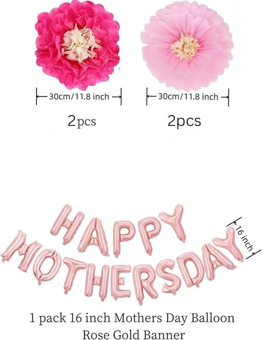 Mother’s Day Party Balloons Kit Decorations 16 inch Foil Balloon Set Happy Mother's Day Best Mom Balloon Set Decoration for Mother's Day (Hot Pink Flower Balloon)