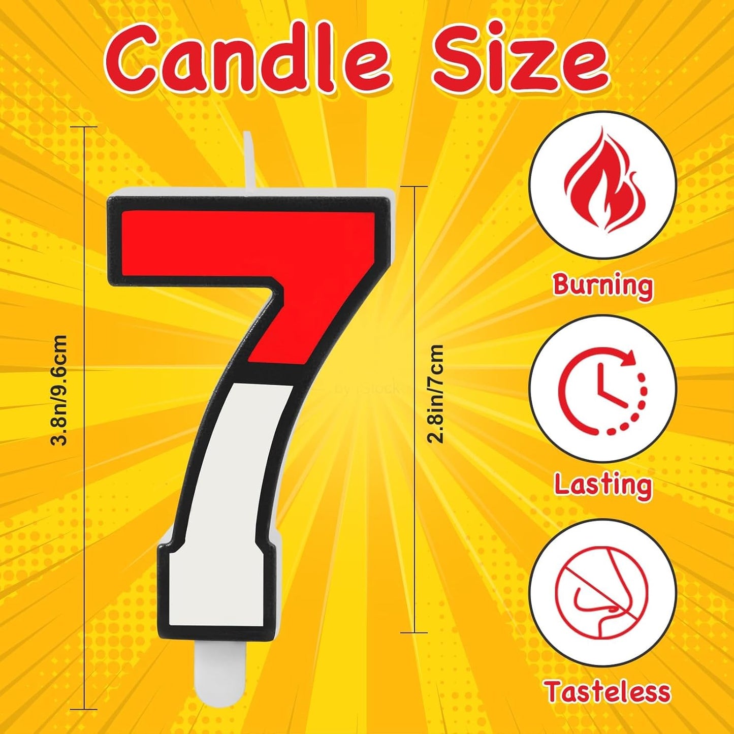 Number 7 Cartoon Candle Red and White Birthday Cake Candle Numeral for Cartoon Animated Birthday Decoration Party Supplies (Number 7)