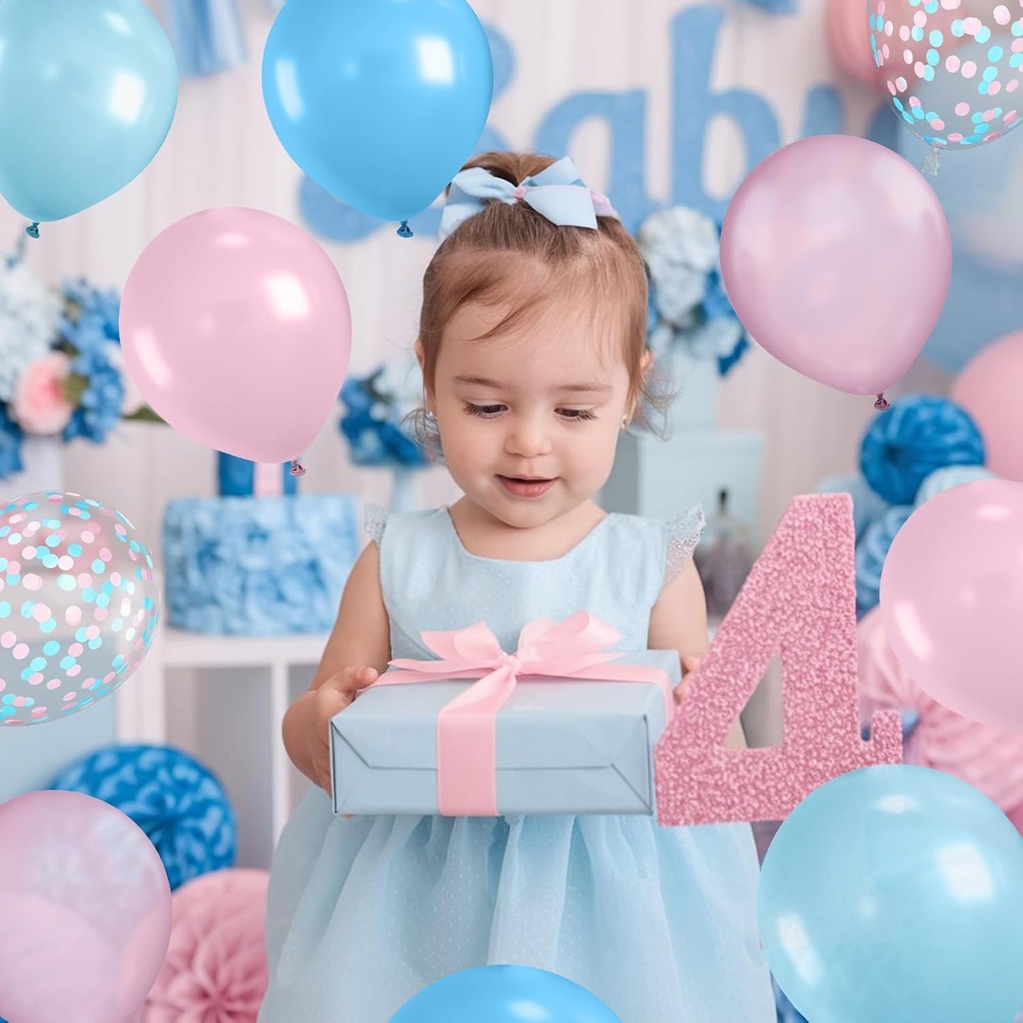 Paready Pastel Blue and Pink Balloons Set, 60Pcs Pearl Pink and Blue Balloons,12 Inch Pastel Confetti Balloons for Kids Girls Women Birthday Baby Shower Gender Reveal Birthday Party Supplies