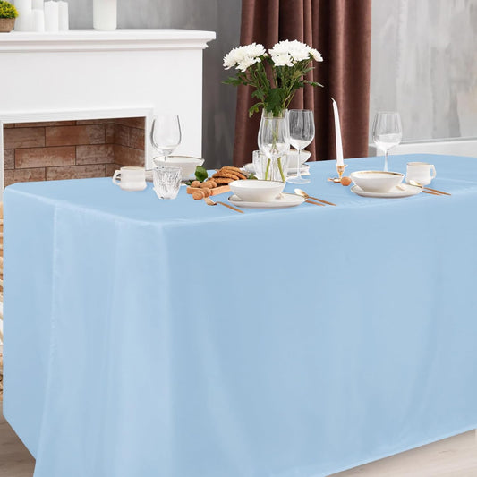 Obstal 2 Pack Table Clothes for 8 Foot Rectangle Tables - Water Resistant Washable Fabric Polyester Rectangle Table Cover Protector for Wedding, Banquet and Trade Shows, 96L x 30W Inches, Dusty Blue
