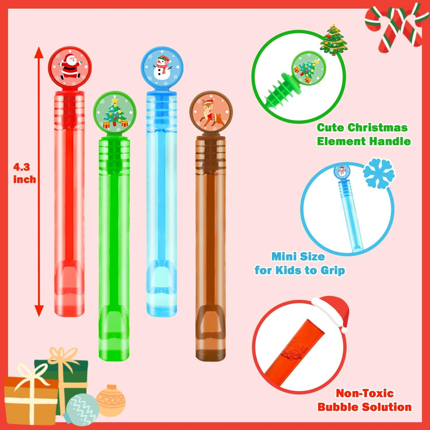 100 Pack Christmas Small Gifts Toys Prizes for Kids, Bulk Xmas Mini Bubble Wands Party Favors Accessories for Toddlers, Winter Holiday Non Candy Treats Goodie Bag Stuffers Fillers for Boys Girls