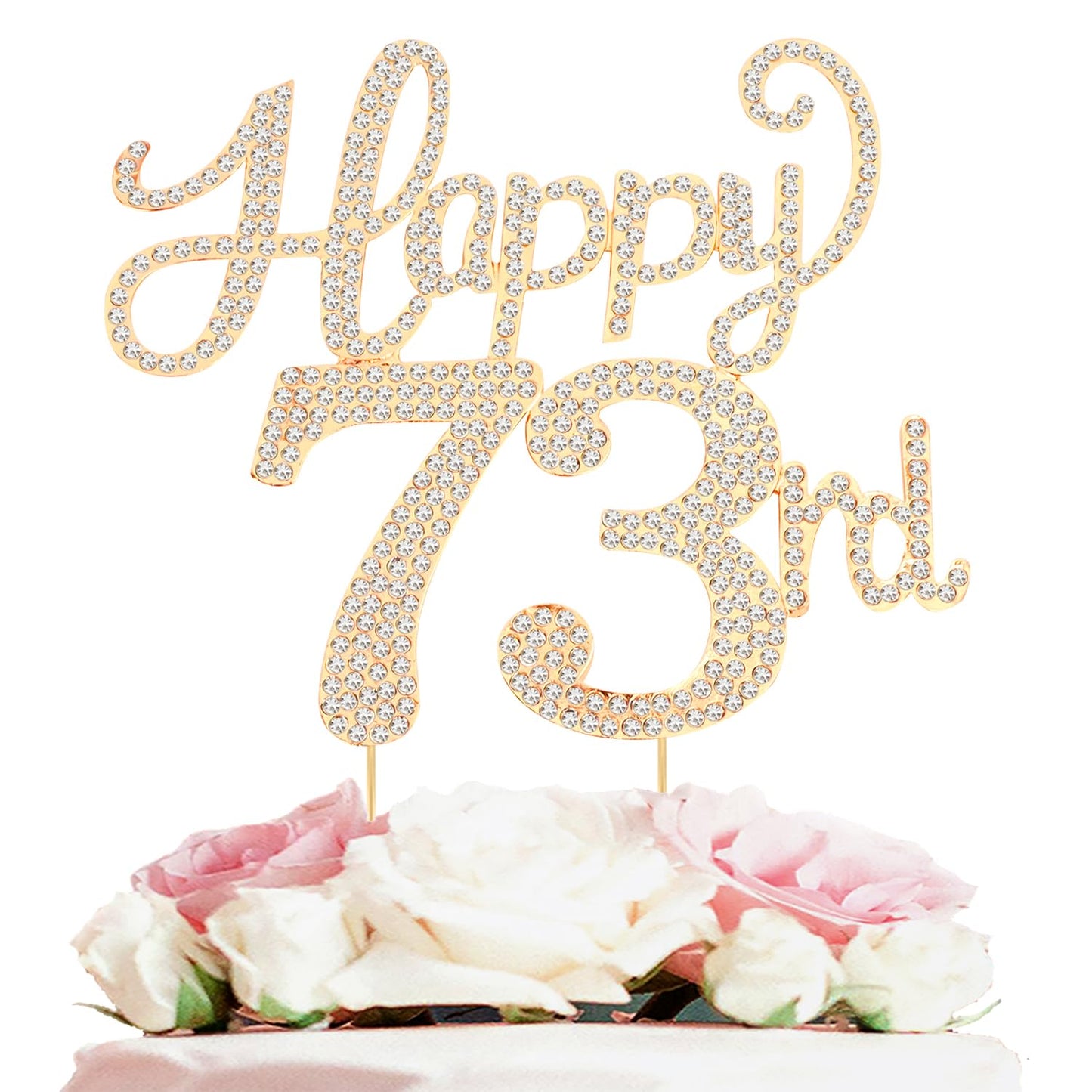 Happy 73rd Birthday Decorations,73rd Birthday Gold Rhinestone Cake Topper - Cheers to 73 Years Old Bday Party Metal Sparkly Cake Centerpieces Sign.