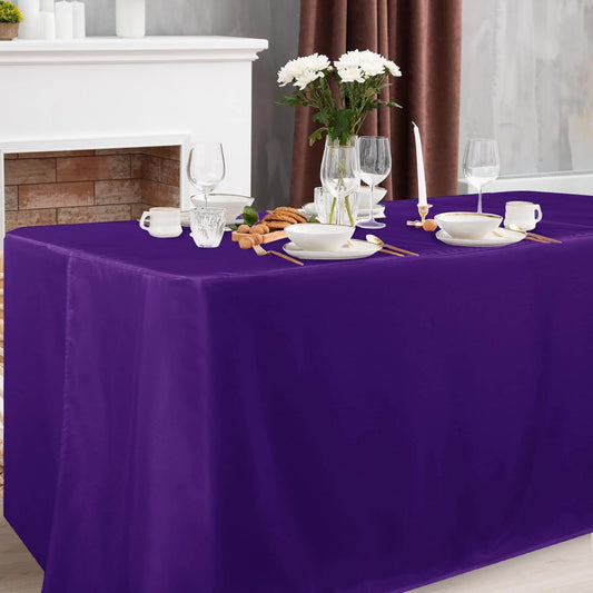 Obstal 2 Pack Table Clothes for 4 Foot Rectangle Tables - Water Resistant Washable Fabric Polyester Rectangle Table Cover Protector for Halloween Party, 48L x 24W x 30H Inches, Purple