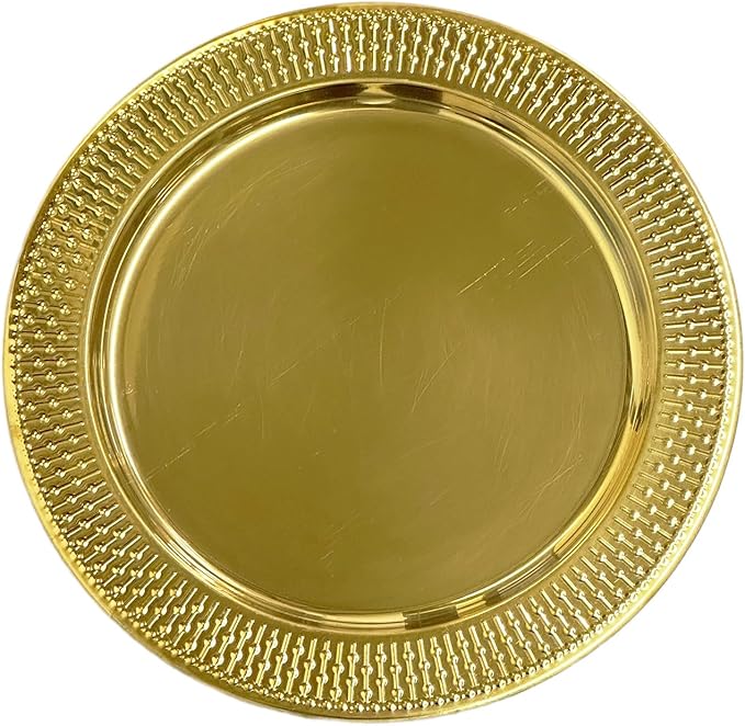 13-Inch Stainless Steel Beaded Charger Plates, Gold Dinner Plate Chargers Set of 6, Round Server Ware