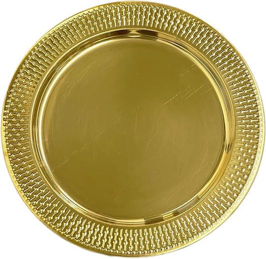 13-Inch Stainless Steel Beaded Charger Plates, Gold Dinner Plate Chargers Set of 6, Round Server Ware