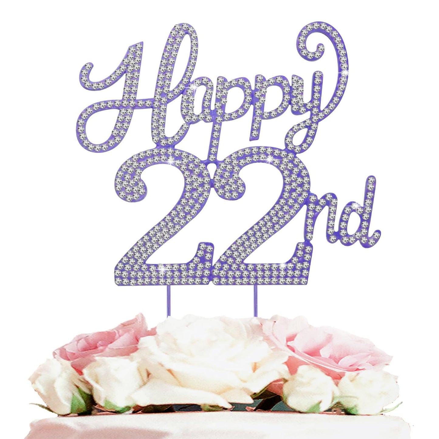 LASKYER Happy 22nd Birthday Purple Rhinestone Cake Topper - 22nd Birthday/Anniversary,Cheers to 22 Years Old Bday Party Metal Sparkly Centerpieces Decorations.