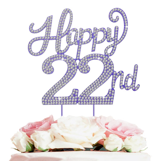 LASKYER Happy 22nd Birthday Purple Rhinestone Cake Topper - 22nd Birthday/Anniversary,Cheers to 22 Years Old Bday Party Metal Sparkly Centerpieces Decorations.