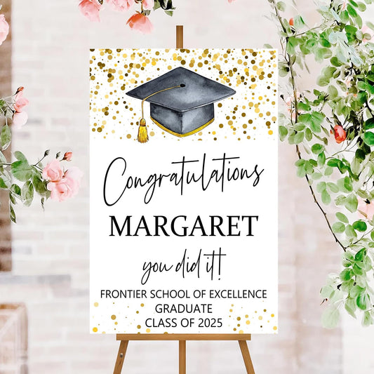 Graduation Sign, Class of 2025, Personalized with Photo, 12"x18", Plastic, Modern Style