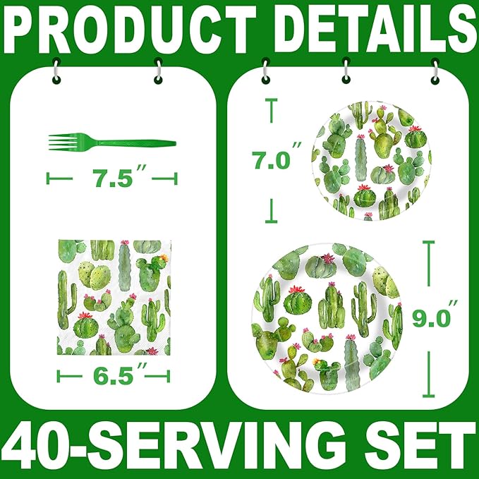 Cactus Party Decorations - Cactus Party Plates and Napkins for Kids Birthday Party, Serves 40 Guests