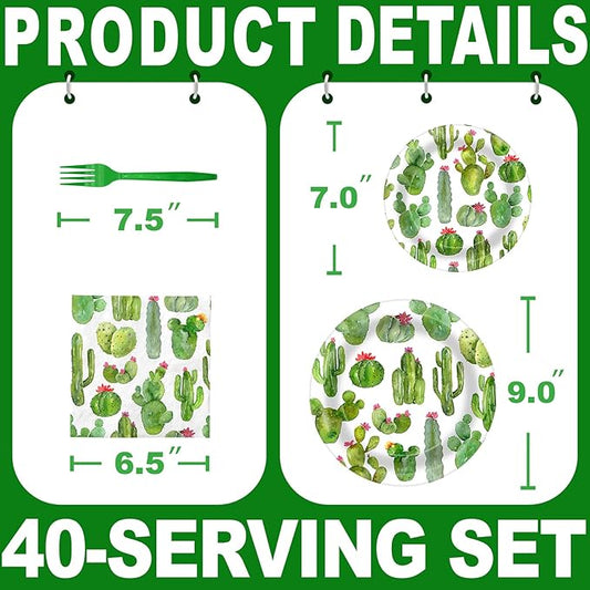 Cactus Party Decorations - Cactus Party Plates and Napkins for Kids Birthday Party, Serves 40 Guests