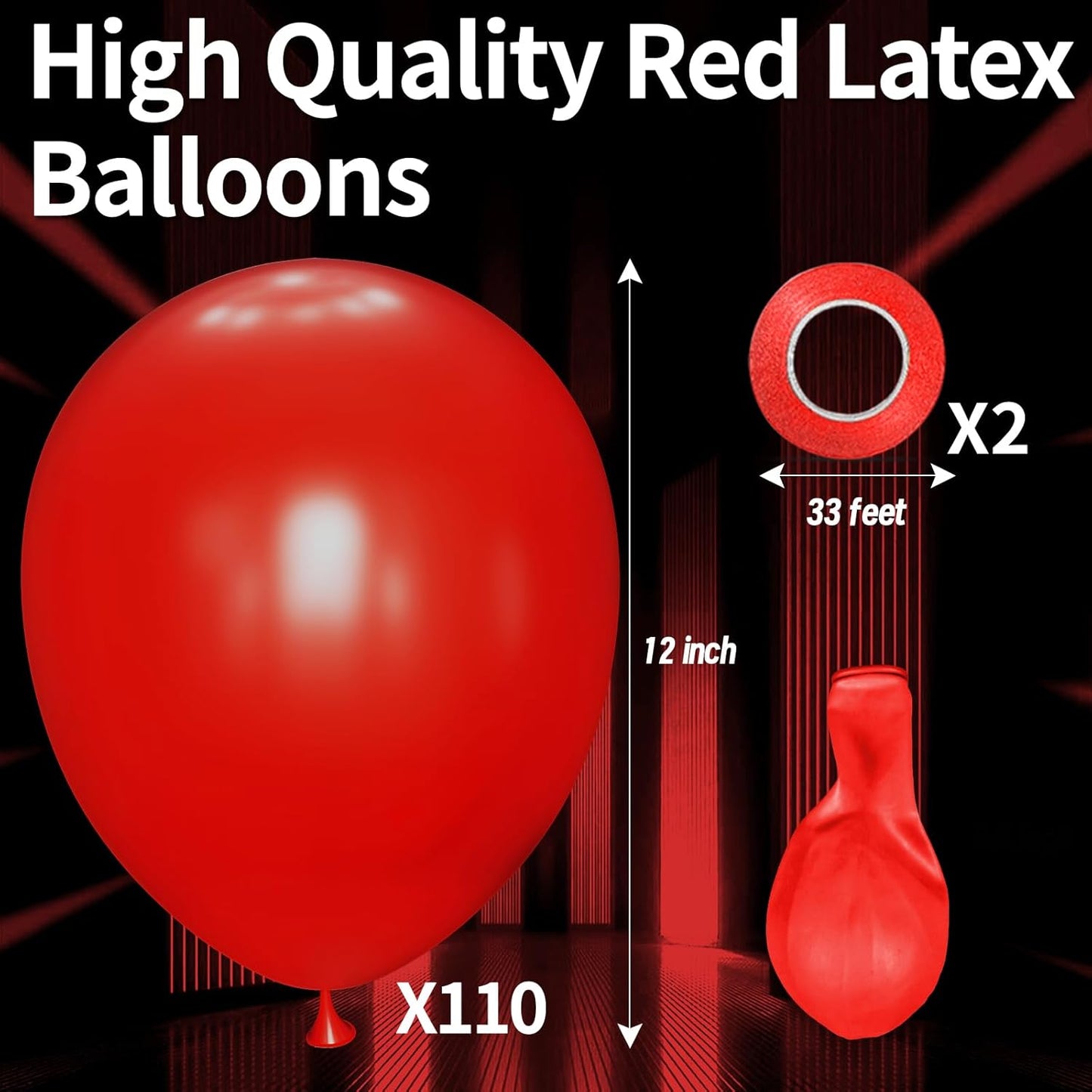 KAWKALSH Red Balloon 110pcs, 12 Inch Thickened Latex Party Balloons Helium Bright Color for Birthday Baby Shower Wedding Party Supplies Arch Garland Decoration