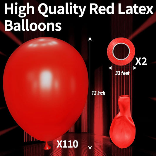KAWKALSH Red Balloon 110pcs, 12 Inch Thickened Latex Party Balloons Helium Bright Color for Birthday Baby Shower Wedding Party Supplies Arch Garland Decoration