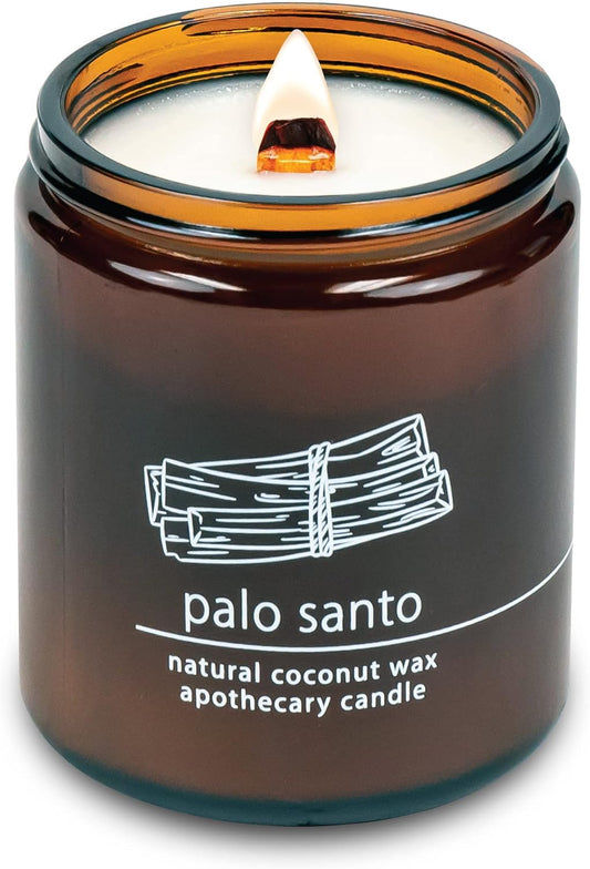 Hemlock Park Crackling Wood Wick Candle Handcrafted with Natural Coconut Wax (Standard 8 oz, Palo Santo)