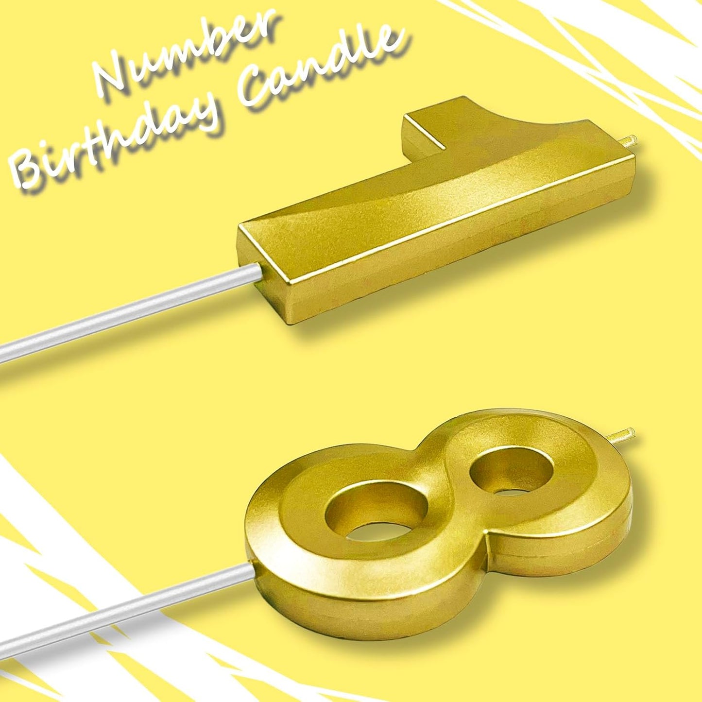 Gold Number 18 Candles, 3D Diamond 2.76 Inch Cake Topper Birthday Candles for Wedding Anniversary Cake Decorations, Happy Birthday Party Decorations