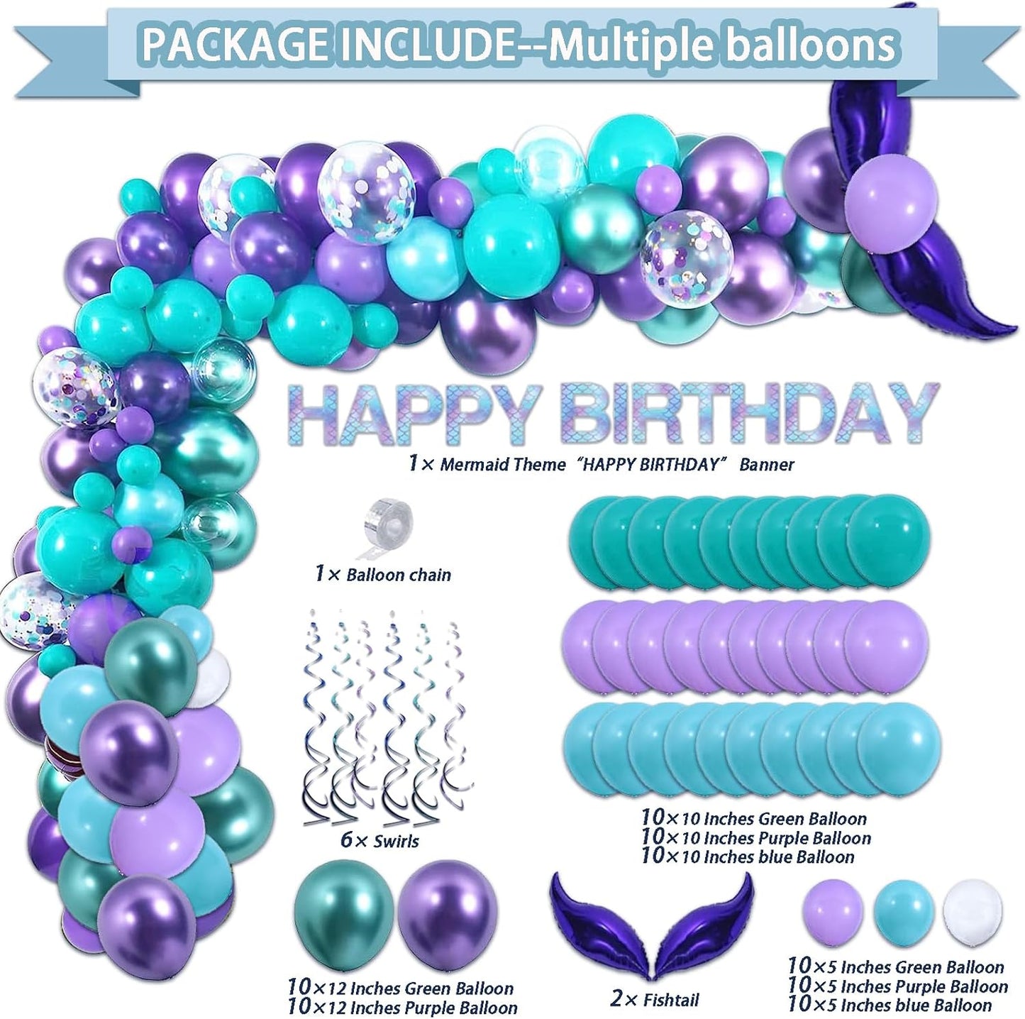 299 Pcs Mermaid Birthday Decorations, Mermaid Party Decorations Kit - Disposable Dinnerware Set with 25 Guests, Backdrop, Balloon, Banner, Tablecloth, Knives, Forks, Spoons, CakeTopper