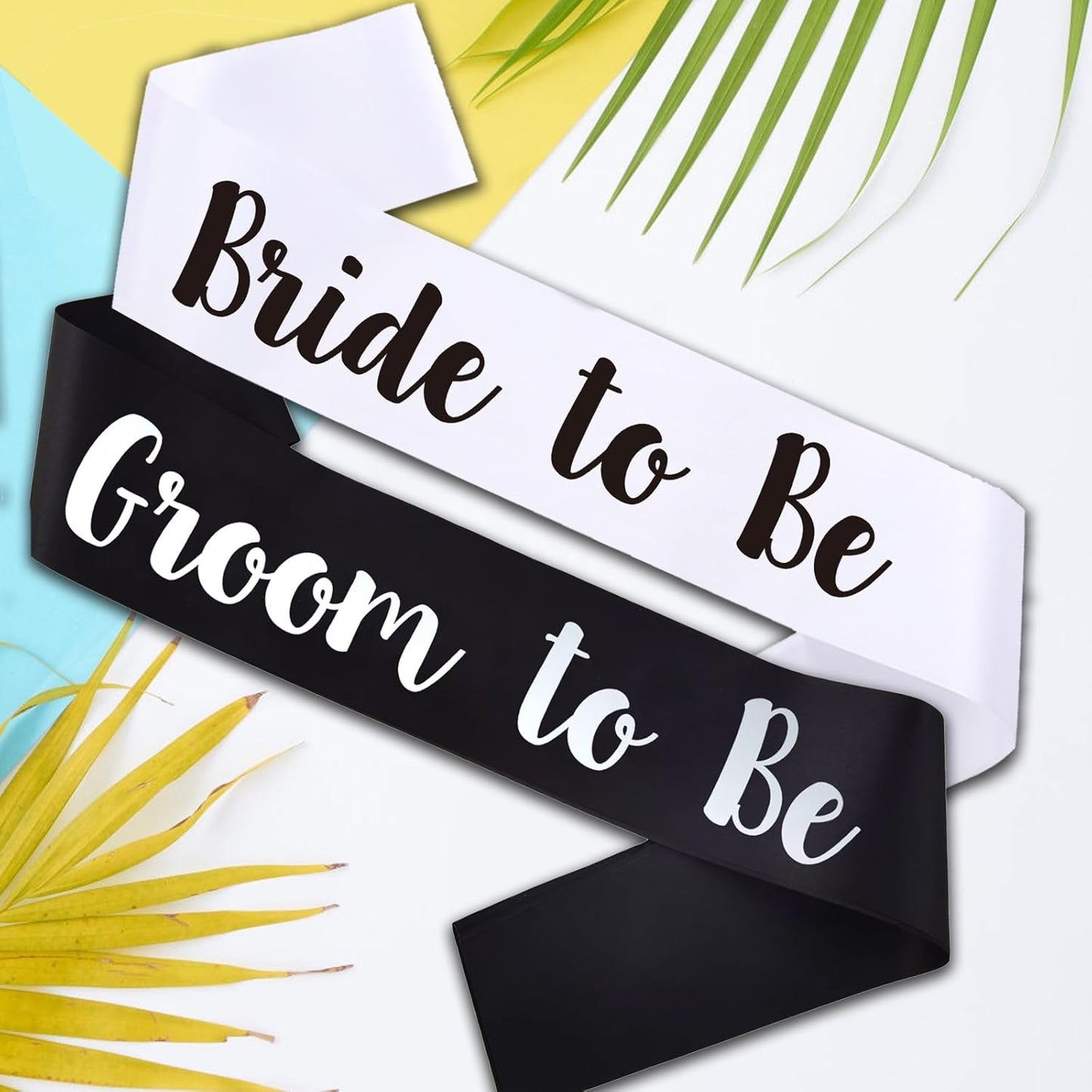 2 PCS Bride to Be and Groom to Be Sash, Black & White Bachelorette Sashes for Bridal Shower Bachelorette Party Engagement Gifts