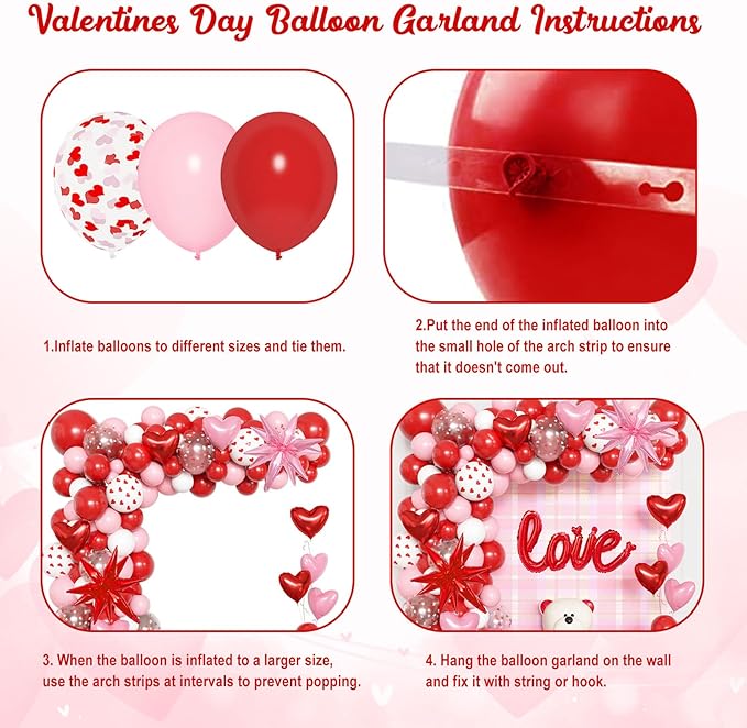 Ouddy Life 169Pcs Valentines Day Balloons Garland Arch Kit, Pink Red White Confetti Heart Balloon for Women Girls Valentine's Mother's Day Wedding Bachelorette Engagement Anniversary Party Decorations