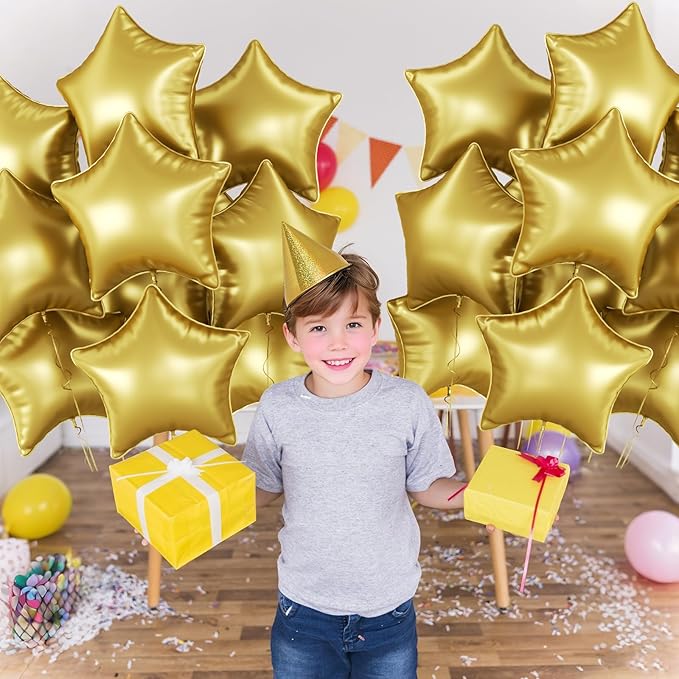 Gold Star Foil Balloons, 10PCS Gold Foil Stars Shape Balloons, 18 Inch Metallic Stars Balloon for Helium Pentagram Balloon for Birthday, New Years, Graduation, Baby Shower Party Decorations