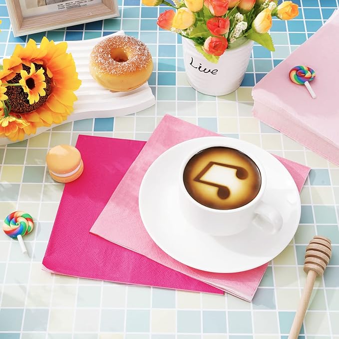 Whaline 150 Pack Pink Napkins 6.5 x 6.5 Inch 3 Colors Luncheon Napkin Pink Theme Disposable Paper Dinner Napkins for Party Celebration Gathering Supplies Table Decorations