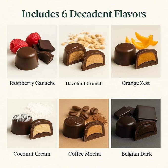 Andy Anand Chocolatier Sugar Free Belgian Chocolate Truffles Gift Box - Gluten Free European Imported Chocolate Truffles, Handcrafted Diabetic Snacks for Adults (48 Pcs)