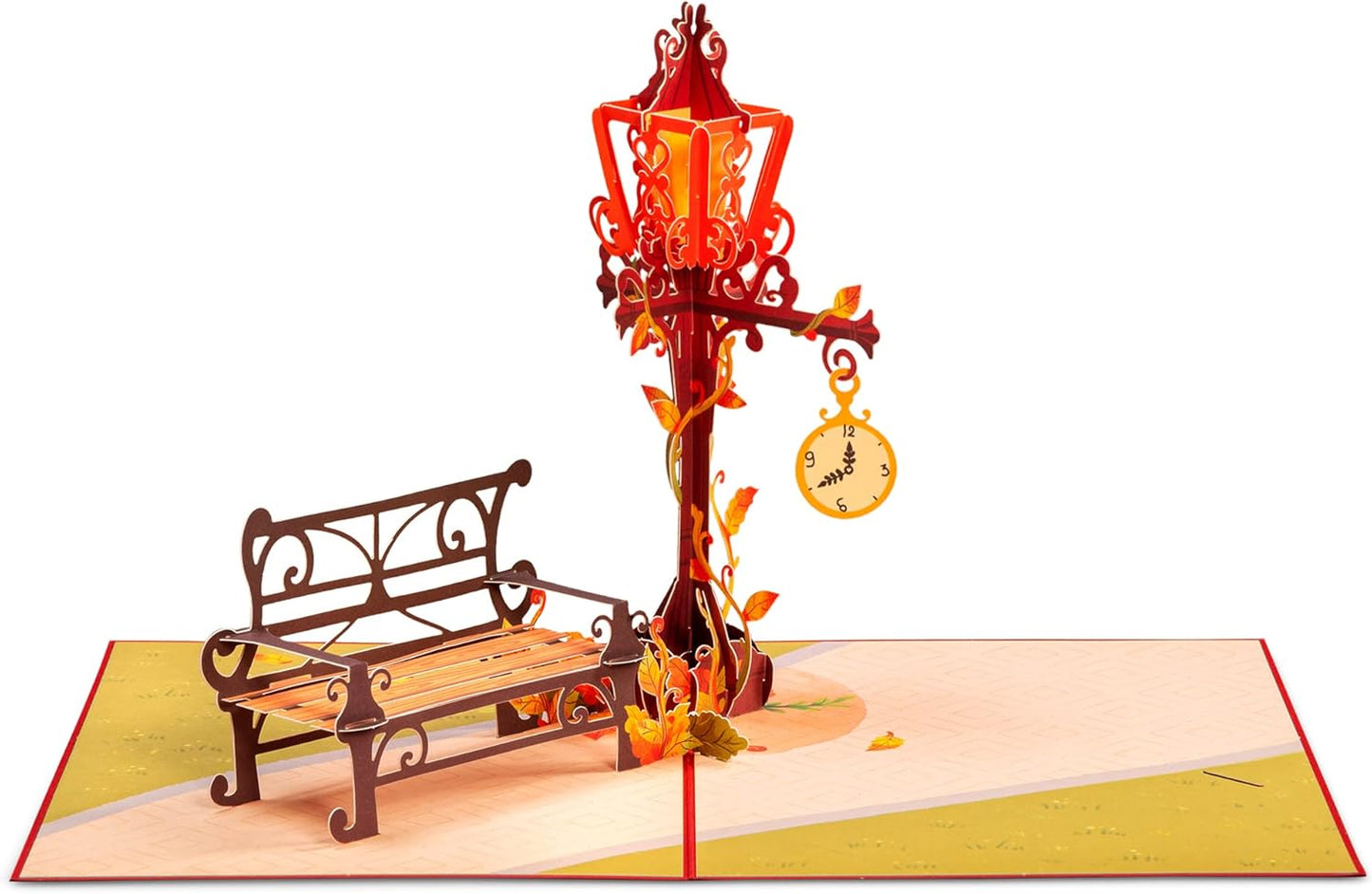 Paper Love Fall Pop Up Card, 3D Lamppost, For Autumn, Thanksgiving, Thinking of You, Sympathy, All Occasion or Just Because - 5" x 7" Cover - Includes Envelope and Removable Note Tag