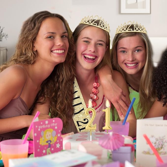 21st Birthday Decorations for Her with 21st Birthday Sash and Crown, Candles Gold, Gifts for 21 Year Old Girls