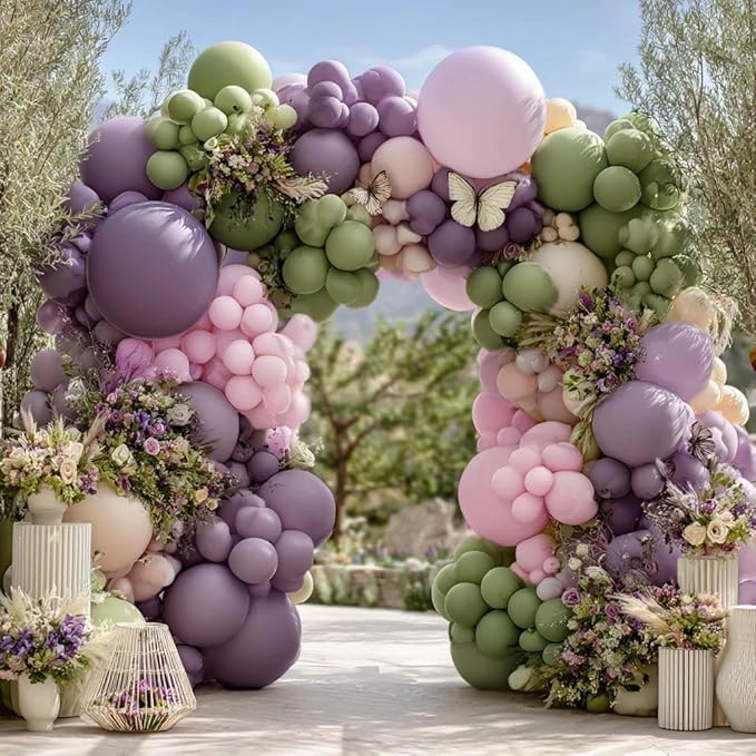Dusty Purple Balloons Double Stuffed Dark Purple Balloons 18/12/5 Inch Retro Lilac Pastel Lavender Balloon Garland Arch for Wedding Birthday Baby Shower Bridal Shower Mother's Day Party Decorations