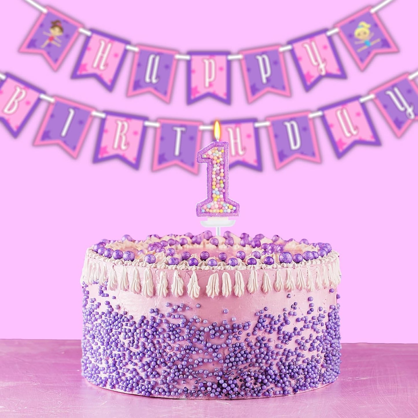 Birthday Candles - Number 1 Candle, Colorful Macaron Candles for Boys/Girls, Purple Party Decorations, Purple Cake Decorations