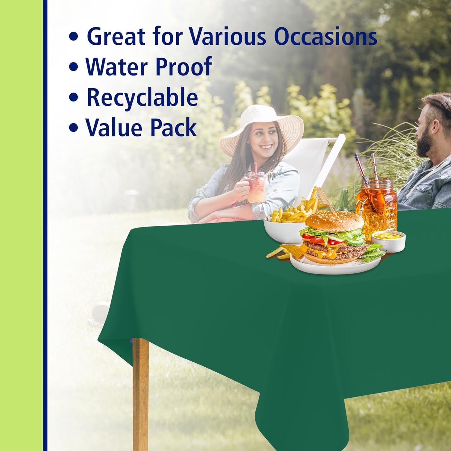 Green Disposable Plastic Tablecloth for Rectangle Tables (48 Pack) Premium Decorative Table Cloths for Parties, Events & Weddings, Indoors & Outdoors, 54 x 108 inches