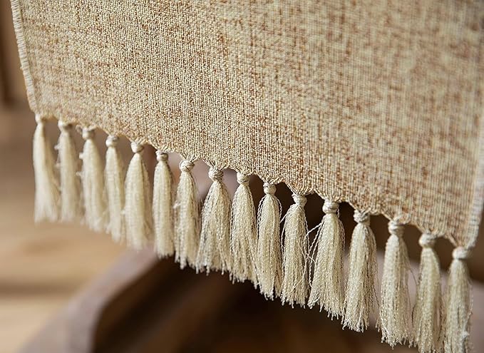 ZeeMart Beige Table Runners 108 Inches Long, Burlap Linen Style Rustic Farmhouse Table Runner, Long Boho Dining Table Runner, 13x108 Inches, Oatmeal Beige