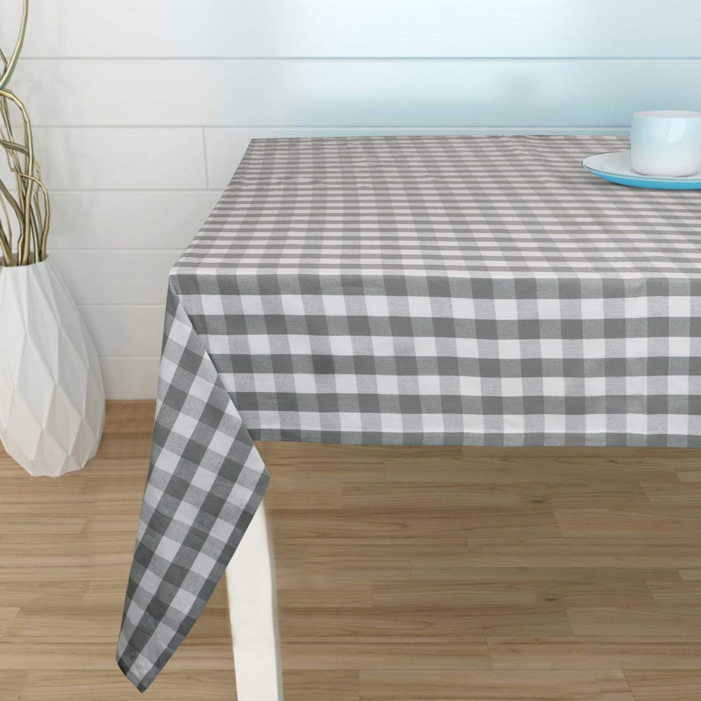 Urban Villa Tablecloth Buffalo Check Table Cloth Tabletop Cover Kitchen Dining Tablecloth 100%Cotton Great Parties Wedding Holiday Dinner Grey/White Color Rectangle 60X102Inches 8-10 Seats Table Cloth