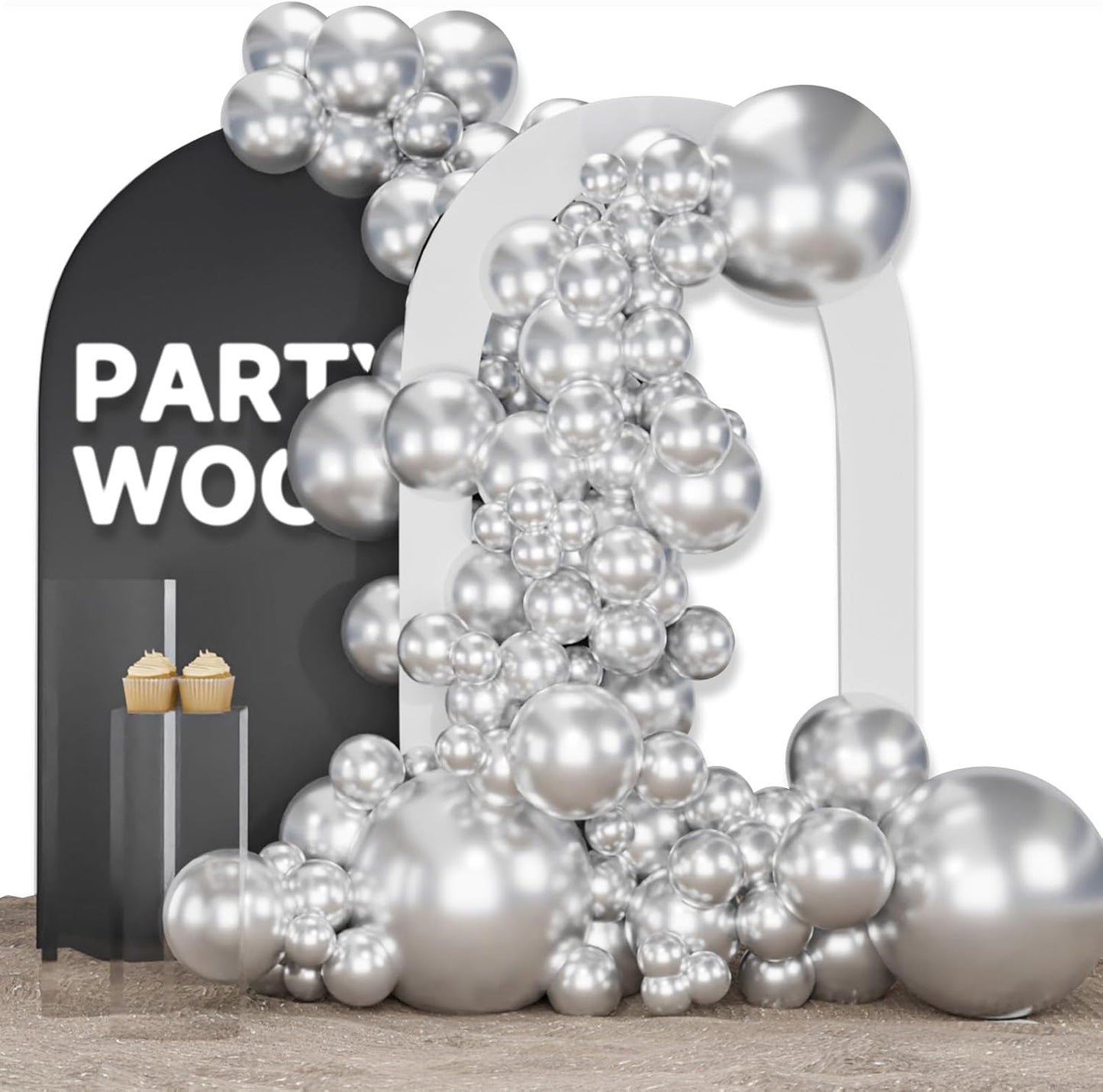 PartyWoo Silver Balloons 100pcs Different Sizes of 18 12 10 5 Inch Silver Balloon Arch Kit Garland for Birthday Graduation Bachelorette Engagement Bridal Shower Wedding Party Decorations Silver-G102