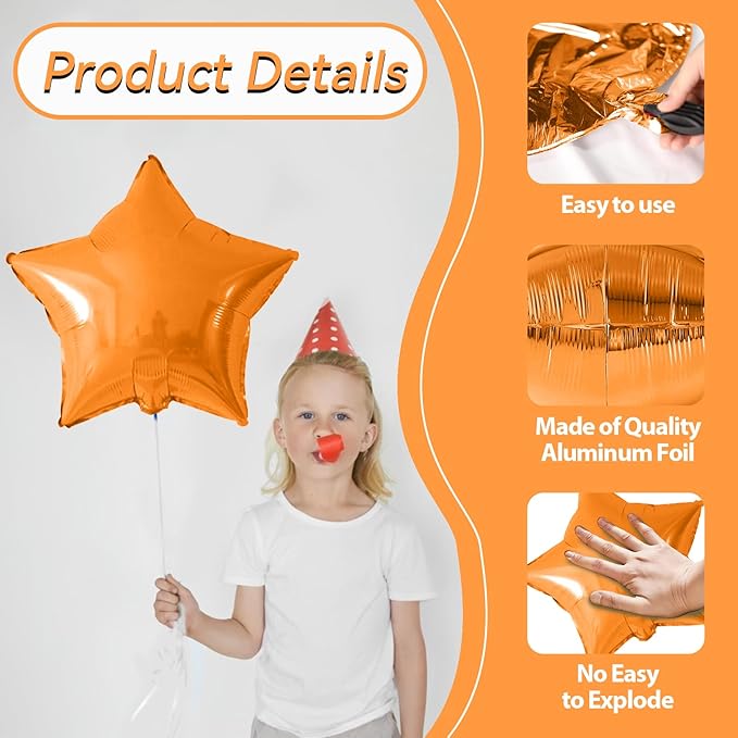 Purple Black Orange Star Foil Balloons, 10PCS Halloween Foil Stars Shape Balloon, 18 Inch Large Metallic Stars Balloons Helium Pentagram Balloon for Birthday, Baby Shower, Halloween Party Decorations
