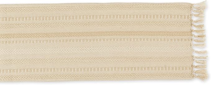 DII Farmhouse Braided Stripe Table Runner Collection, 15x72 (15x77, Fringe Included), Vintage Linen