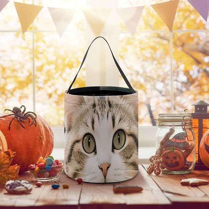 Halloween Candy Bucket - Floral Cat Trick Or Treat Candy Bag, Gift Bag for Party Favor Supplies
