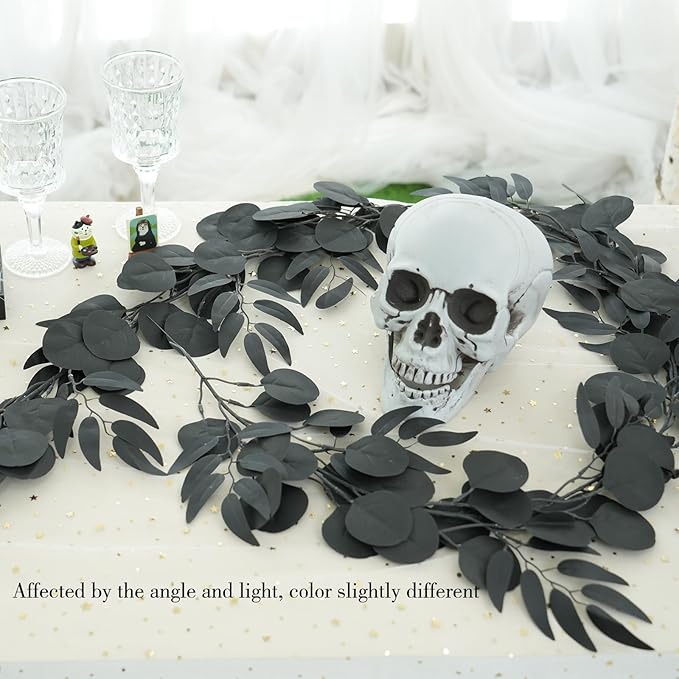 Greentime 1 Pack Eucalyptus Garland 6.5 Feet Artificial Black Leaf Garland for Thanksgiving Day Fireplace Table Runner DIY Wall Decor