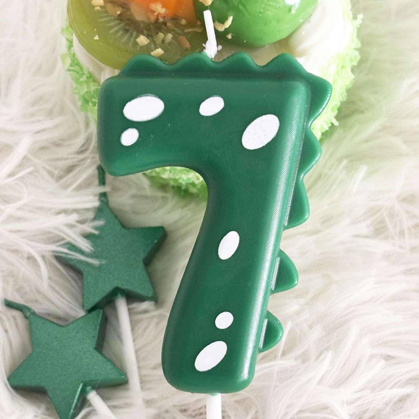 2.75 Inch Green Dinosaur Shaped 7 Number Birthday Candles and Star Birthday Candles,Suitable for Dinosaur Birthday Decorations & Themed Parties Celebration