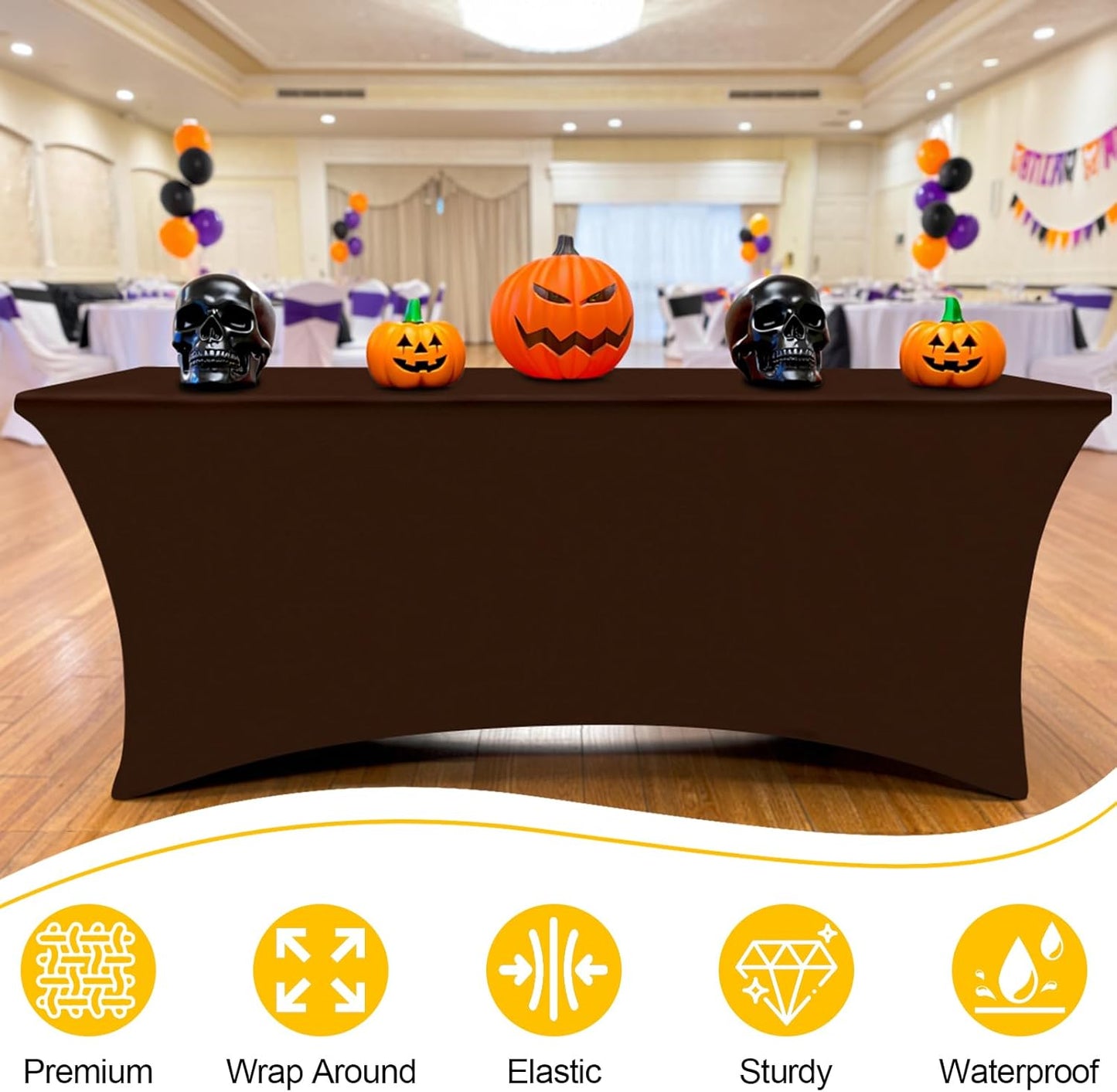 Smiry 2 Pack Spandex Table Cloth 8FT, Elastic Fitted Stretch Tablecloths, Washable and Wrinkle Free Rectangular Patio Table Cover for Outdoor, Wedding, Banquet & Parties (Coffee, 96Lx30Wx30H Inch)