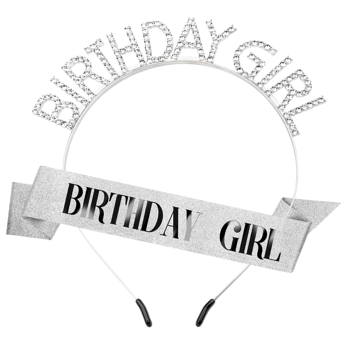 Birthday Sash Birthday Crown for Women, Birthday Girl Sash, Birthday Girl Crown, Glitter Silver Birthday Sash and Crown Rhinestone Headband Set, Happy Birthday Girl Princess Tiara Sash Accessories