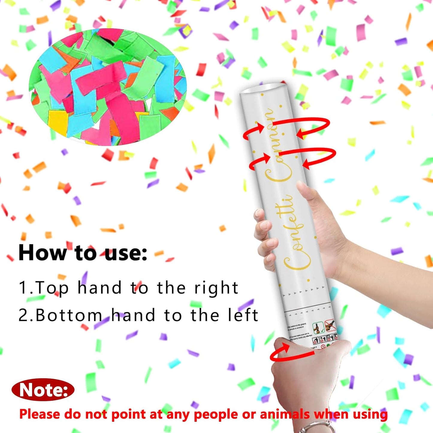 12" Confetti Poppers with Colorful Filling - Confetti Cannon Party Poppers for Birthday Wedding Graduations Fiesta Christmas New Year Celebrations - Easy to Use, Biodegradable Confetti - Pack of 2