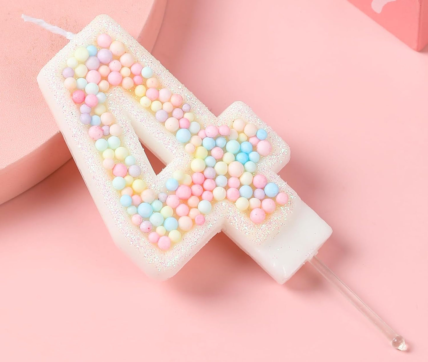 4 Birthday Candle Macaron Glitter Pastel 4 Candle Birthday Girl Women Sweet Theme Four Years Old Birthday Wedding Anniversary Party Cake Decor