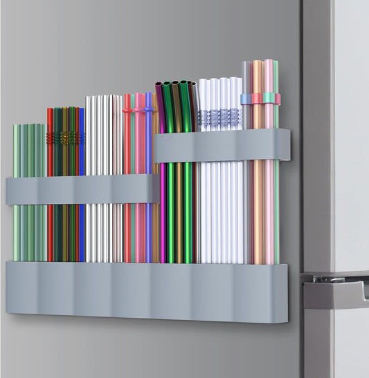 Straw Holder Large for Refrigerator 11”2025 Adjustable Two-Part Magnetic 3in1 Split Design Reusable Tumbler Straw Organizer Storage (Dark grey)