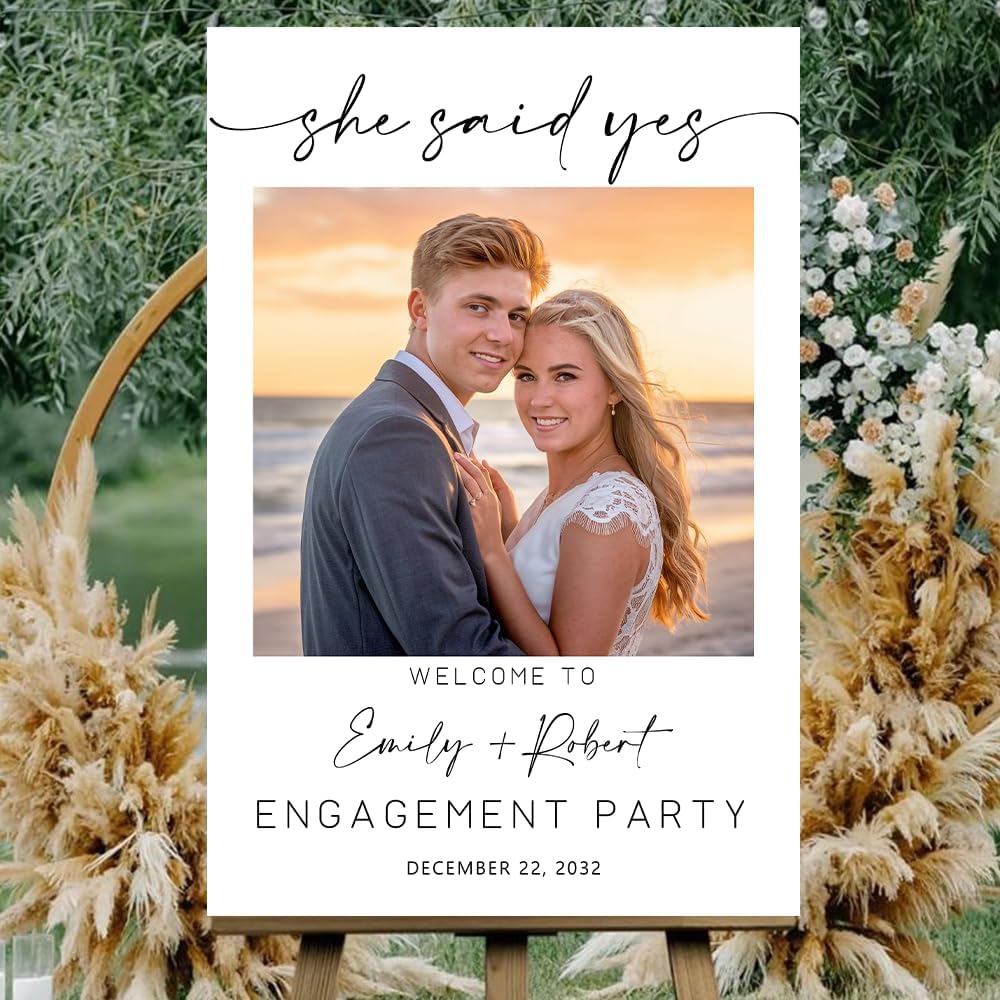 Personalized Engagement Welcome Sign – Minimalist Engagement Party Yard Sign – We’re Engaged Signs – Engagement Party Decorations for Couple - She Said Yes! (Version 15)