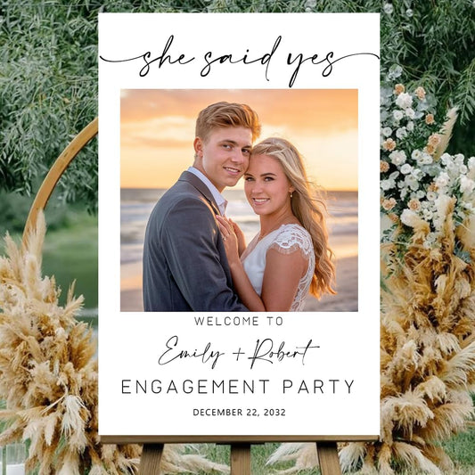 Personalized Engagement Welcome Sign – Minimalist Engagement Party Yard Sign – We’re Engaged Signs – Engagement Party Decorations for Couple - She Said Yes! (Version 15)